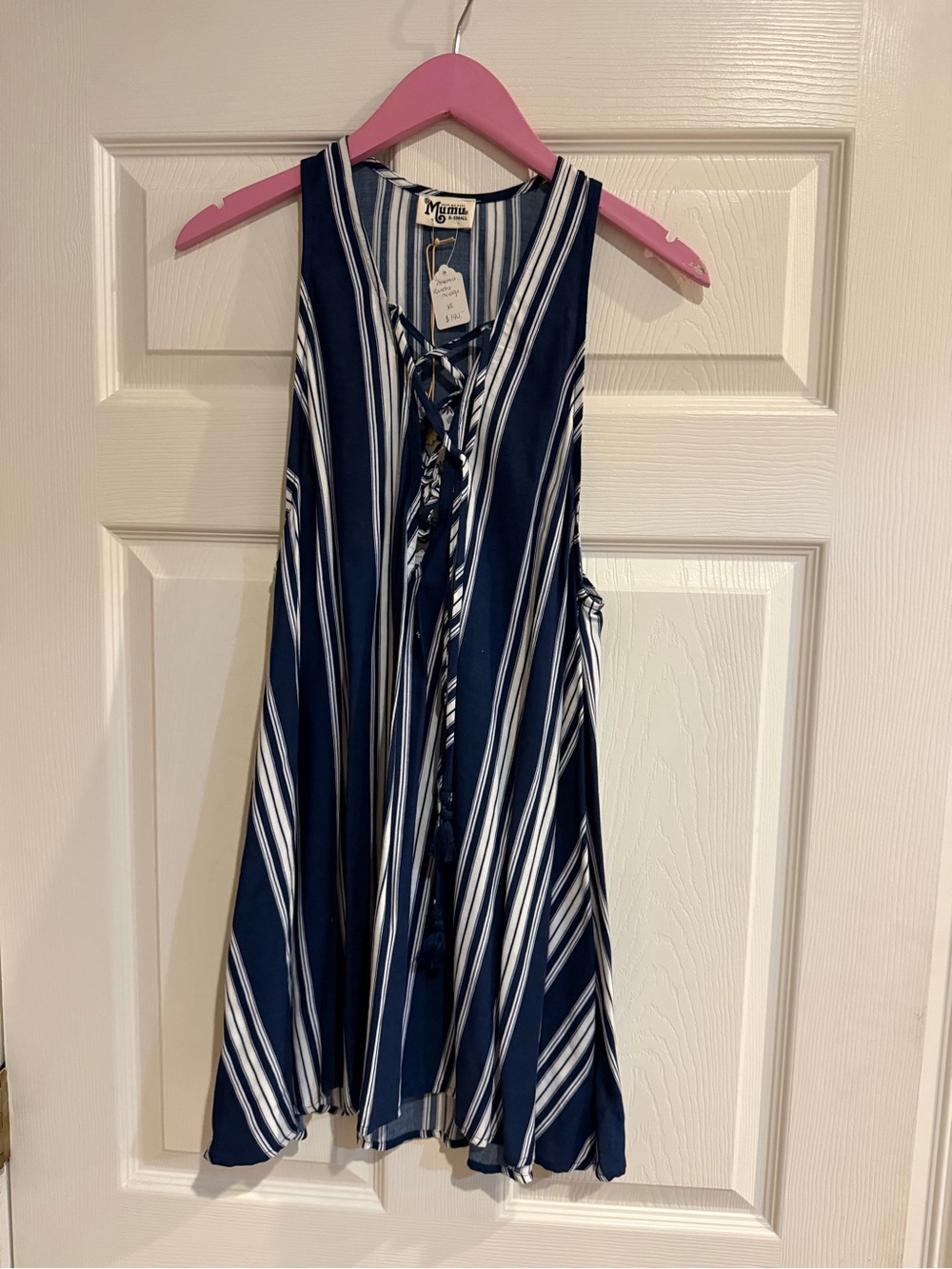 Show Me Your MuMu Navy & White Lace-Up Striped Dress